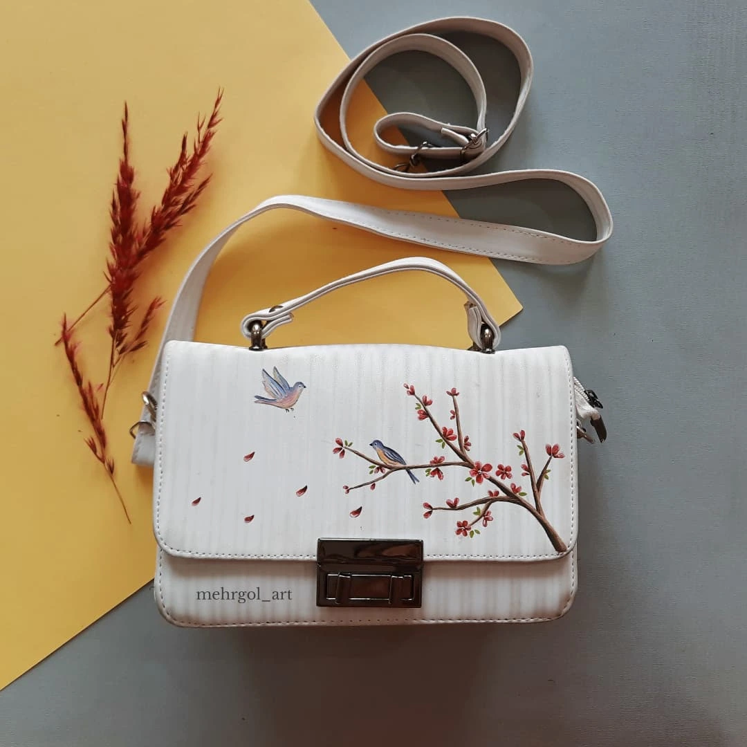 کیف دستی چرم مصنوعی با کیفیت دستساز با طرح شکوفه
